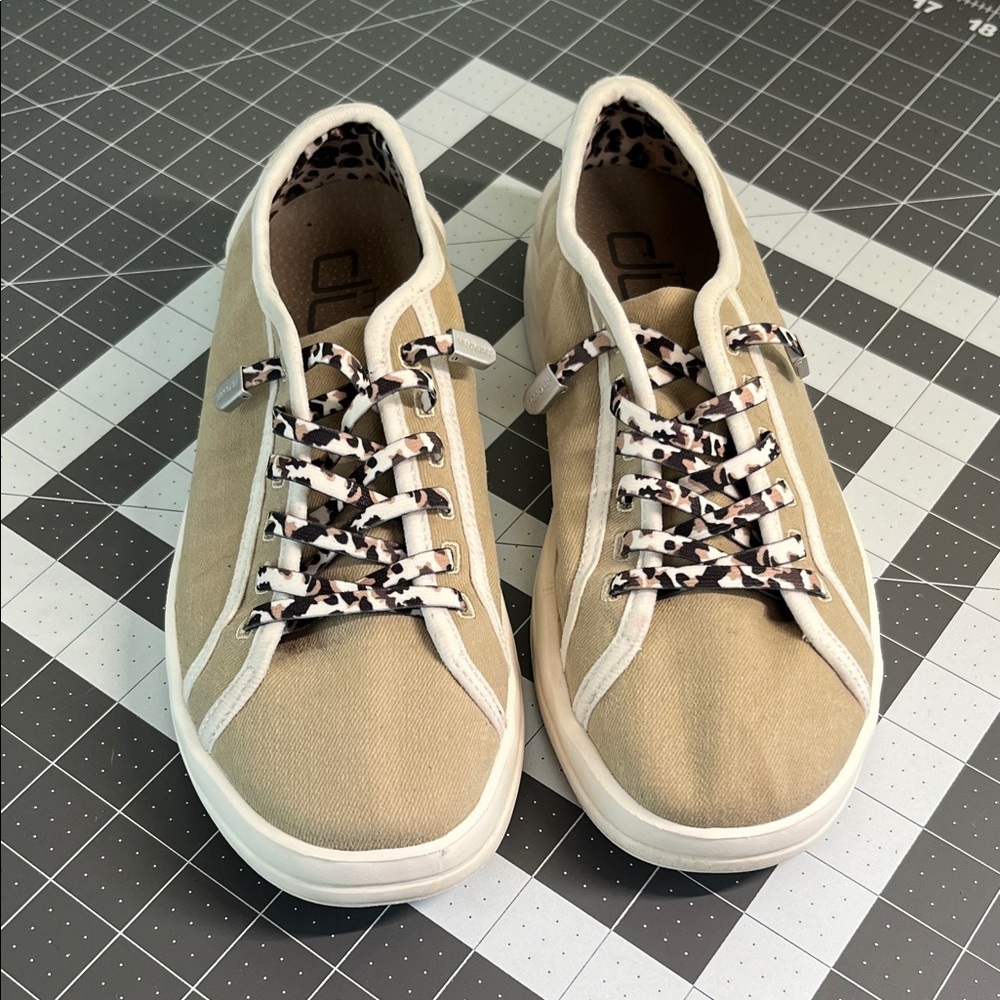 Hey Dude Karina Joy Sand Canvas Shoes with Leopard Print